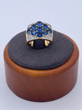 DTC 925 Sterling Silver Gold Plated Simulated Sapphire & CZ Cluster Ring Sz 6.5